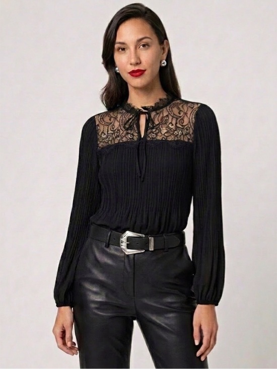 Maje Tops - Maje Black Lace Yoke Long-Sleeve Blouse